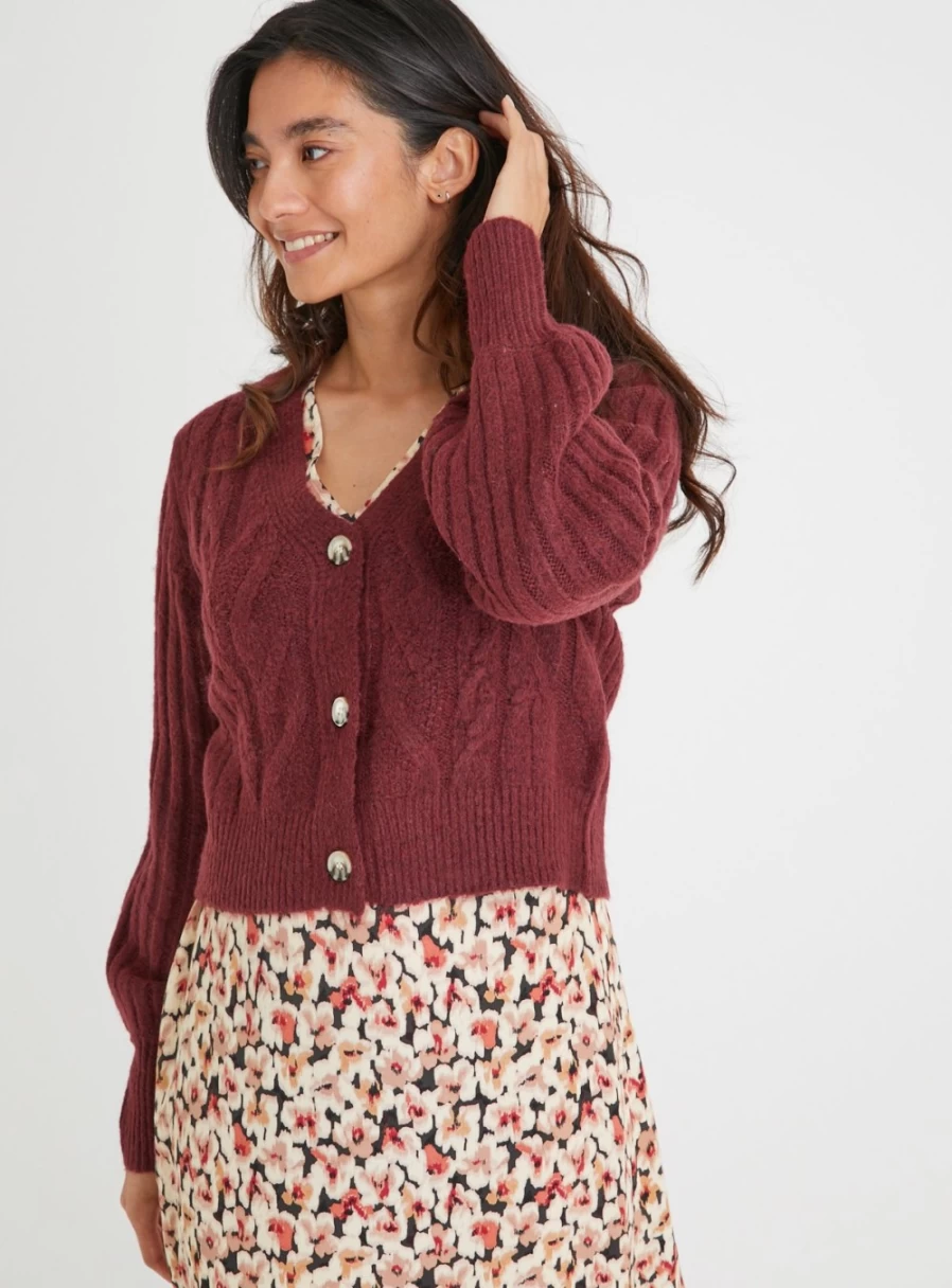 "Tu Women's Berry Red Cable Knit Cardigan - Cozy Winter Sweater Size 16"