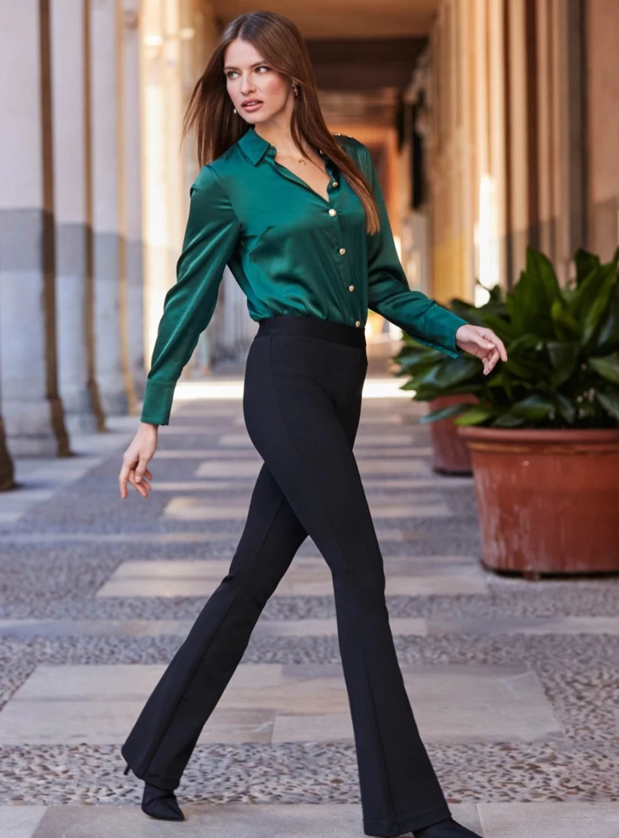 Sosandar Women's Bandage Sculpting Kickflare Jeans - 10R High-Waisted Slim Fit Stretch Denim Pants