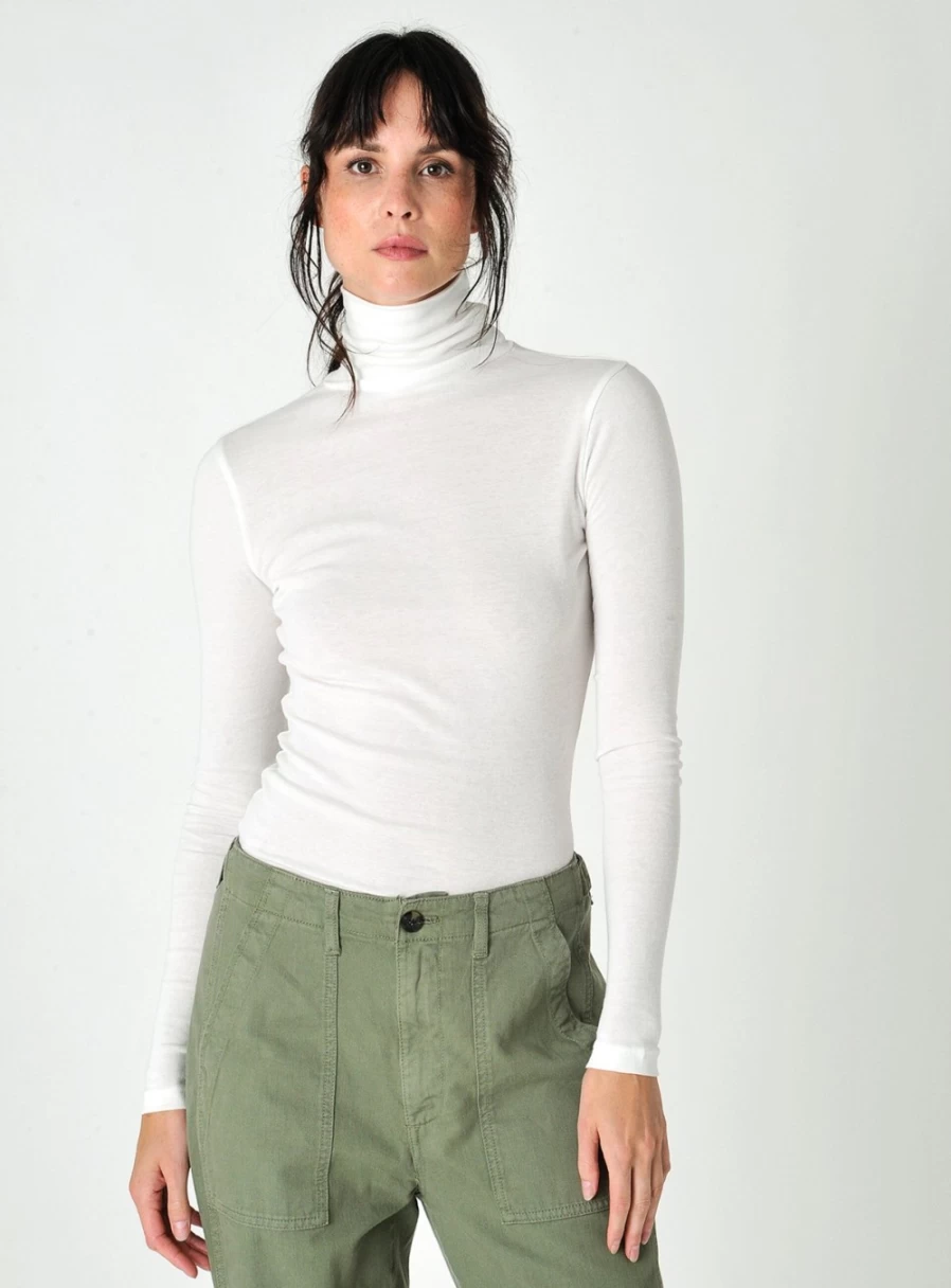 Burgs Women's Agnes Jersey Roll Neck Top - Soft Knit Comfortable Stylish Long Sleeve Blouse