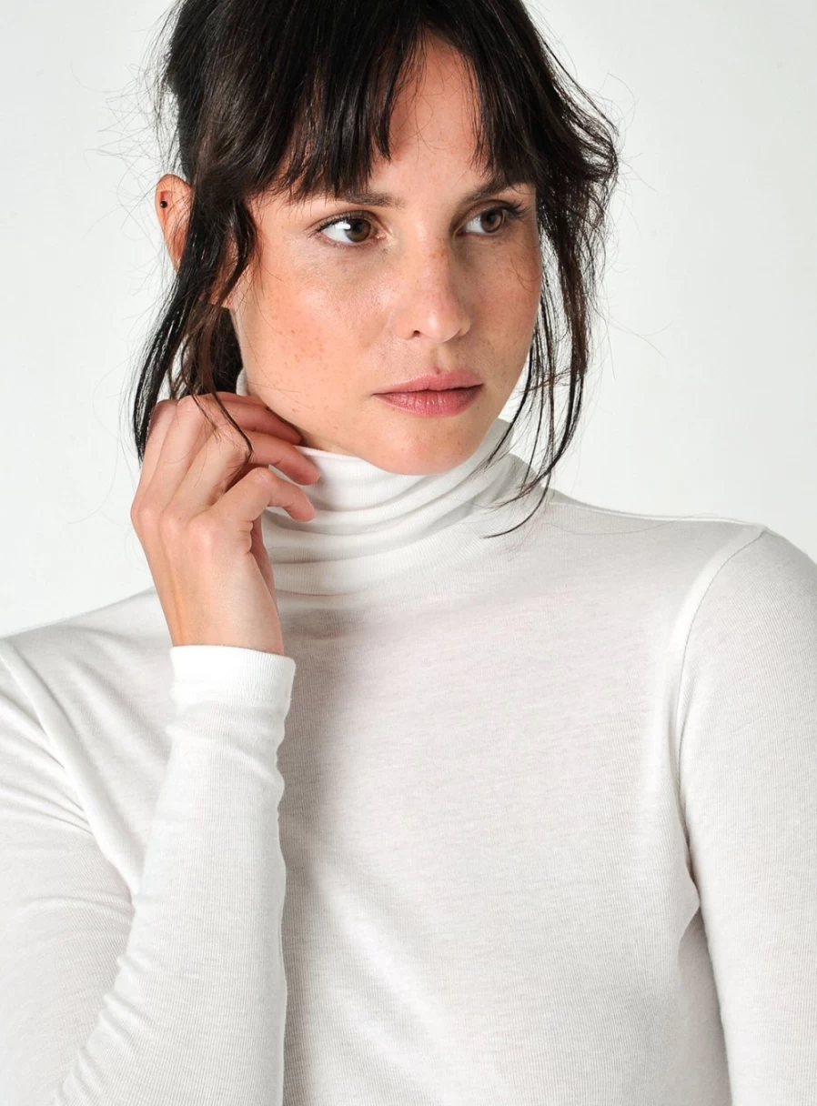 Burgs Women's Agnes Jersey Roll Neck Top - Soft Knit Comfortable Stylish Long Sleeve Blouse