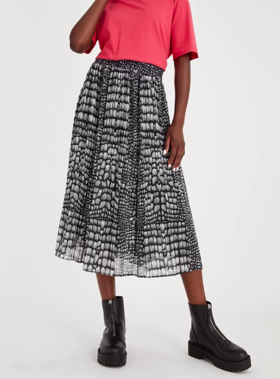 Tu Women's Animal Print Plisse Midi Skirt - Stylish Mono Pattern Knee-Length Skirt