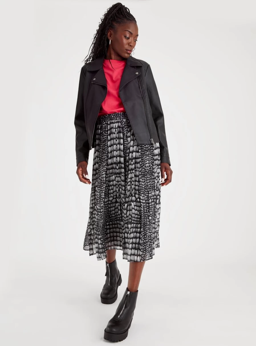 Tu Women's Animal Print Plisse Midi Skirt - Stylish Mono Pattern Knee-Length Skirt