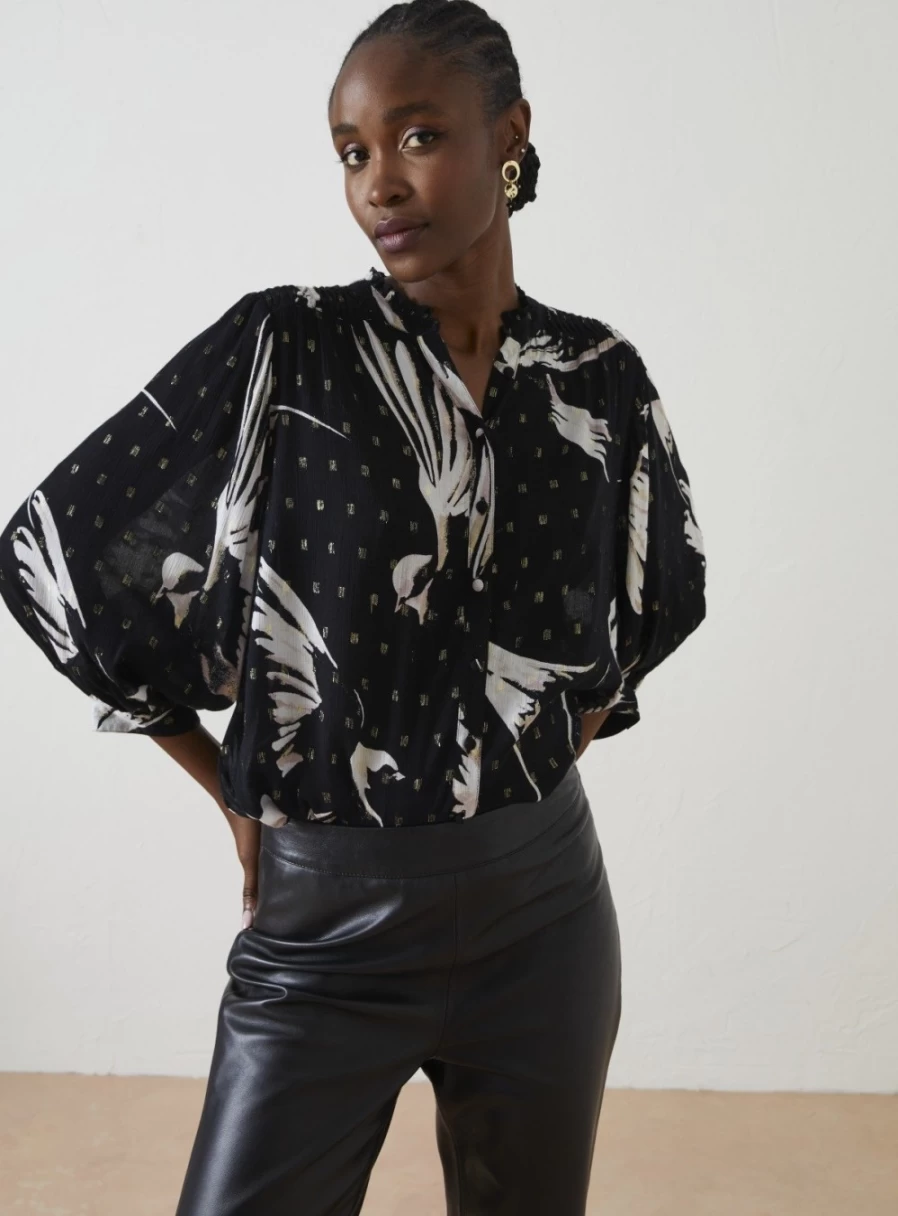 FatFace Women's Evelyn Swallow Print Blouse - XL Size Floral Tops