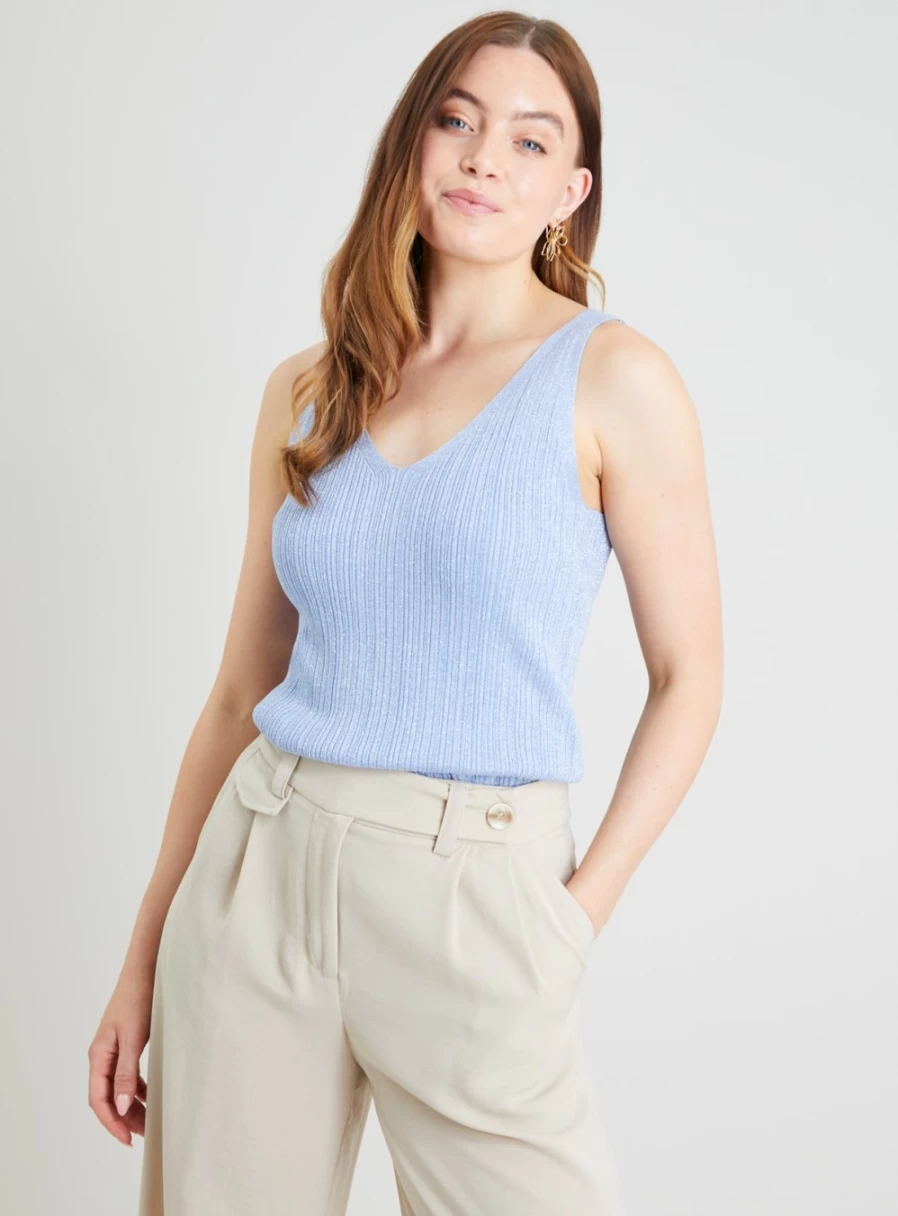 Tu Women's Cornflower Blue Ribbed Glitter Vest Top - Size 14 | Shimmer Casual Wear