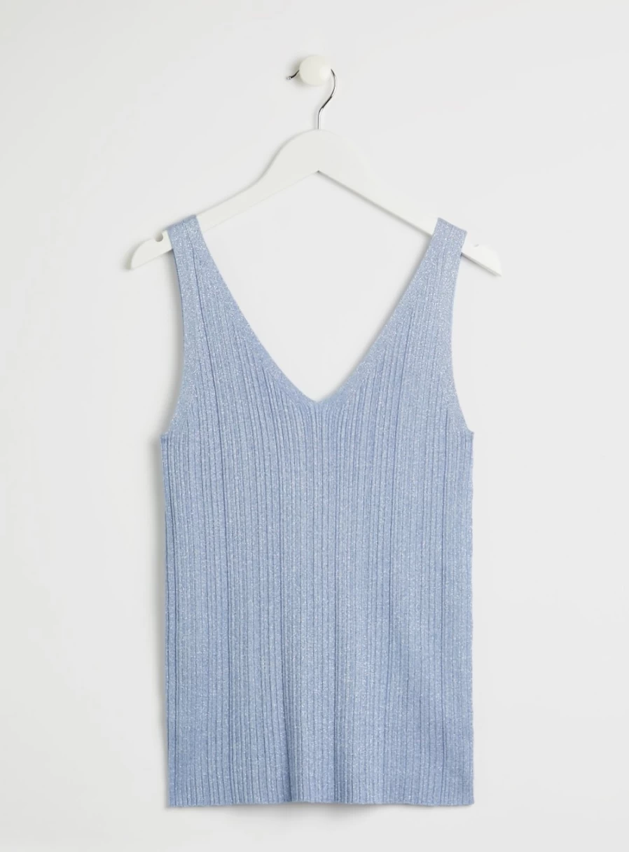 Tu Women's Cornflower Blue Ribbed Glitter Vest Top - Size 14 | Shimmer Casual Wear