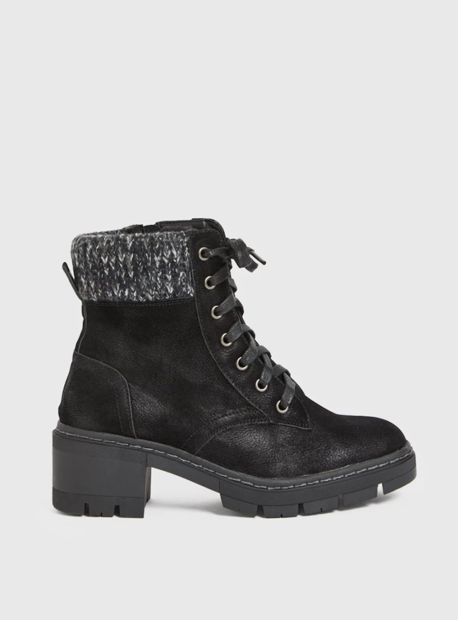 Tu Women's Black Heeled Biker Boots - Stylish Motorcycle Ankle Boots with Chunky Heel