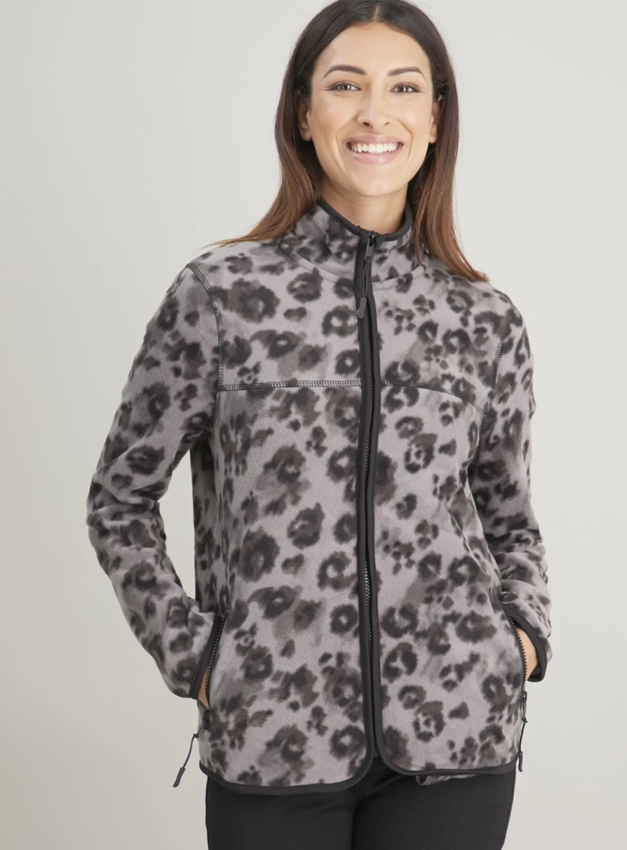 Tu Women's Animal Print Fleece Jacket - Cozy Zip-Through Winter Warmth for Cold Weather