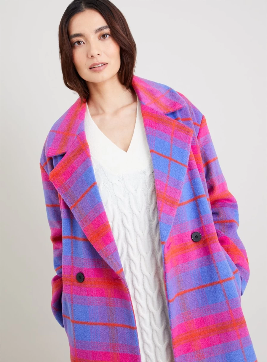 Tu Women's Bright Check Wool Longline Coat - Stylish Winter Outerwear