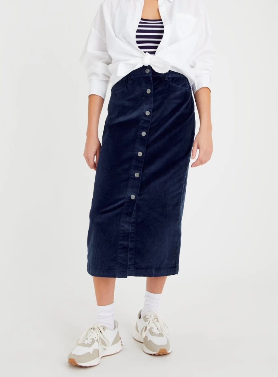 "Tu Women's Navy Corduroy Midi Skirt - Size 10"