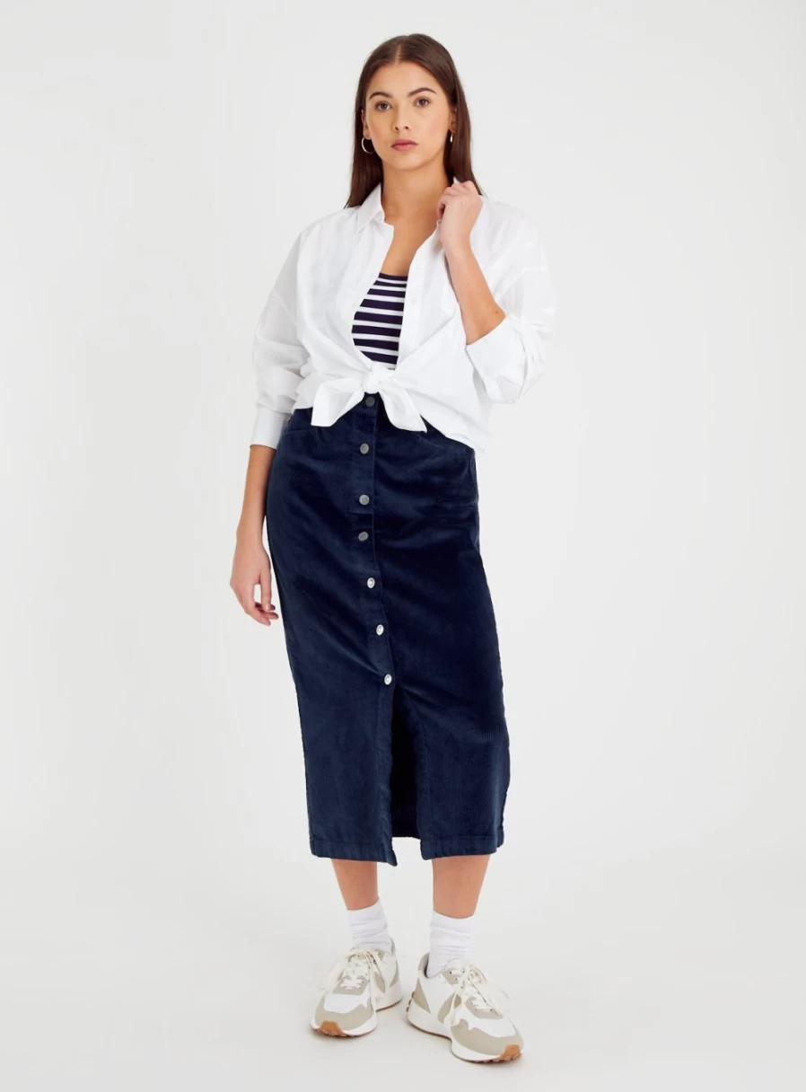 "Tu Women's Navy Corduroy Midi Skirt - Size 10"