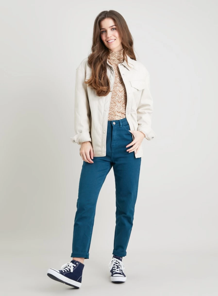 Tu Women's High-Waisted Teal Stretch Mom Jeans - Comfort Fit 8R