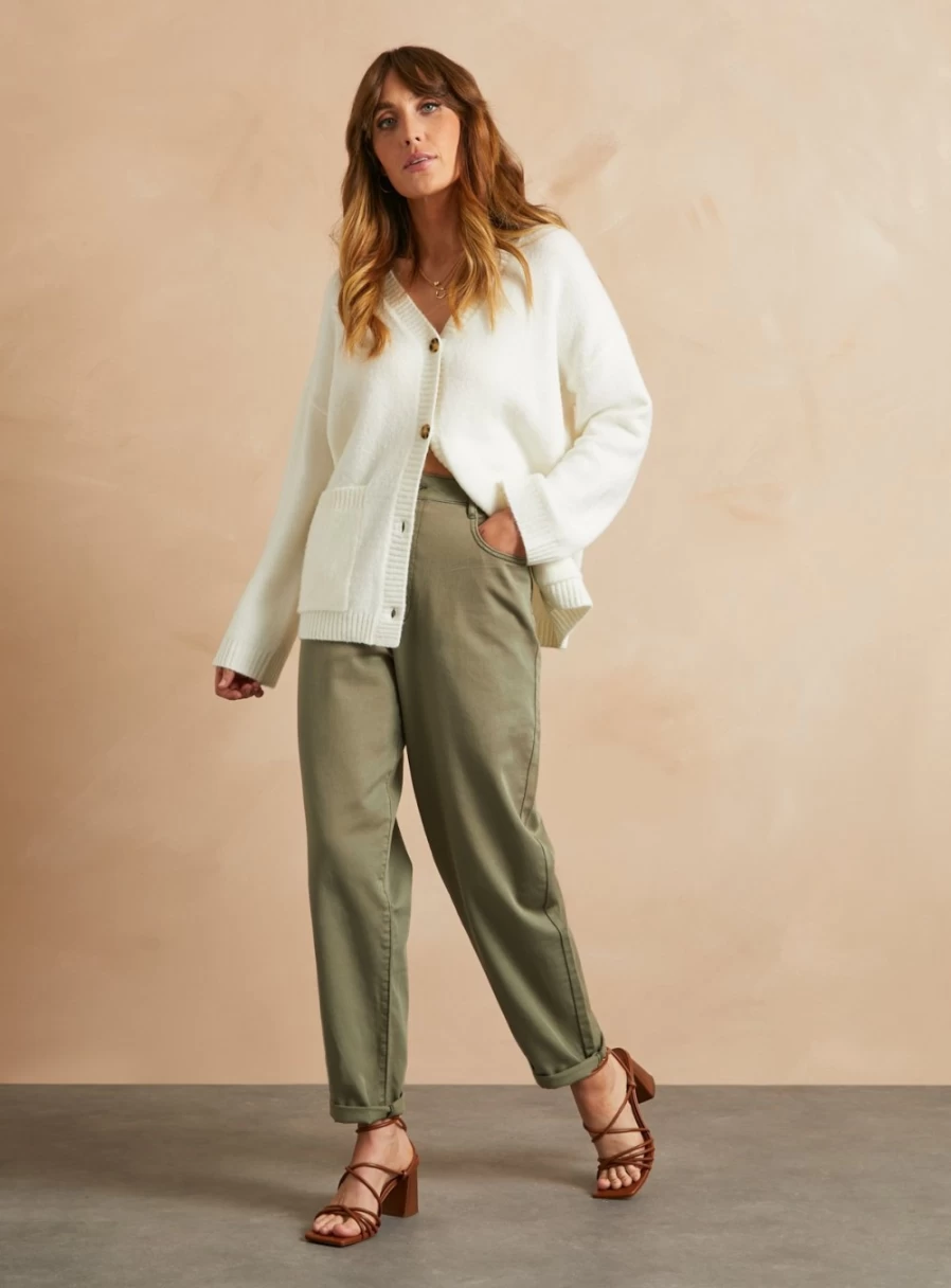 Everbelle Women's Washed Khaki Relaxed Fit Chinos - Comfortable Casual Trousers for Everyday Wear