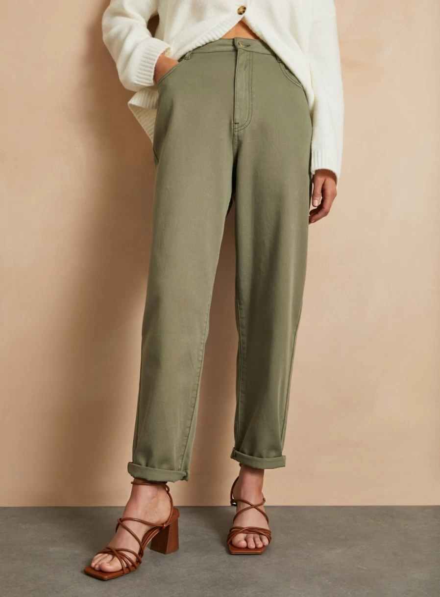 Everbelle Women's Washed Khaki Relaxed Fit Chinos - Comfortable Casual Trousers for Everyday Wear