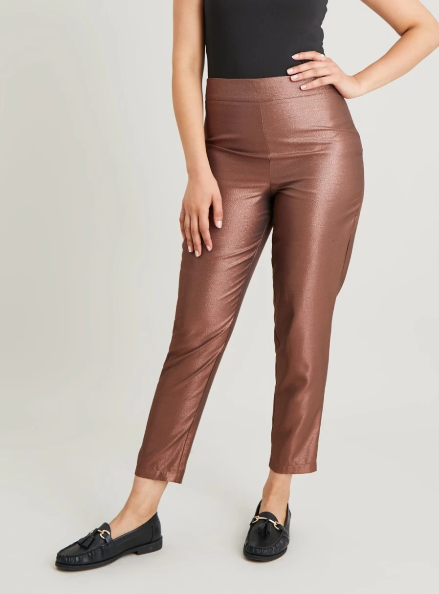 Tu Women's Bronze Sparkly Tapered Trousers - Size 12 | Glam High-Waisted Pants for Evening Wear