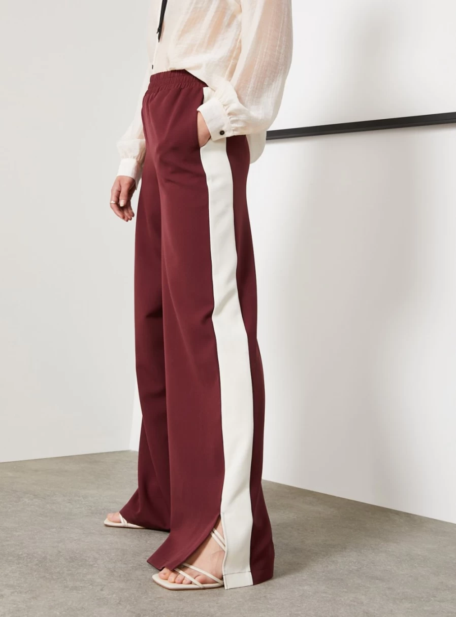 "For All The Love Women's Burgundy Printed Wide Leg Pants with Side Stripe - Size 12"