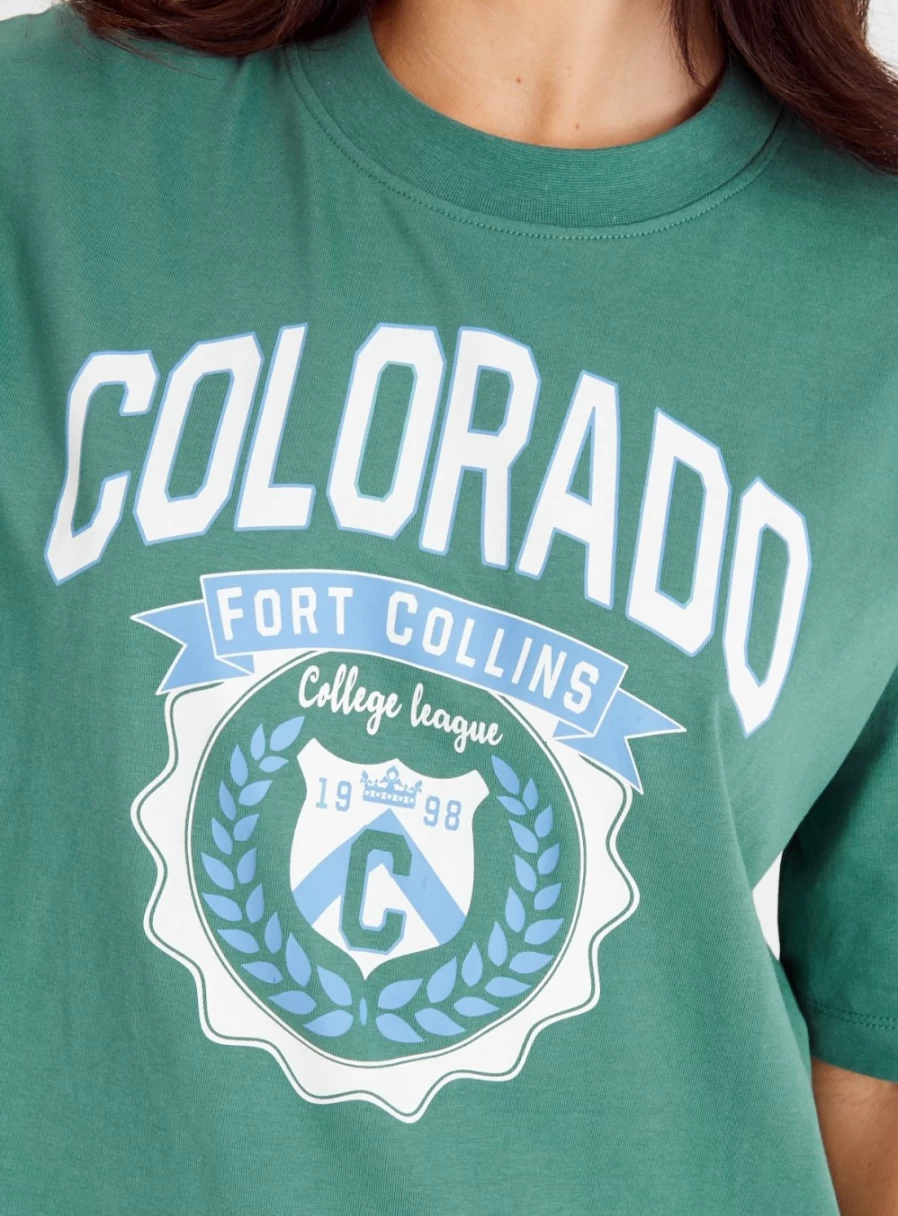 Tu Women's Green Colorado Oversized T-Shirt - Casual Comfort Fit Top