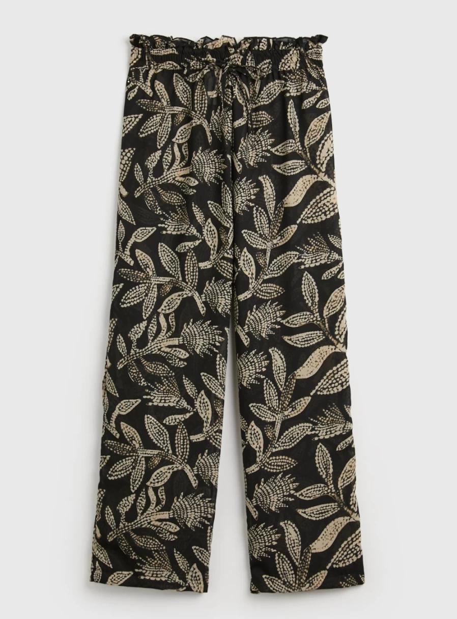 "TU Women's Black Palm Print Sheer Cover-Up Trousers - Size 8"