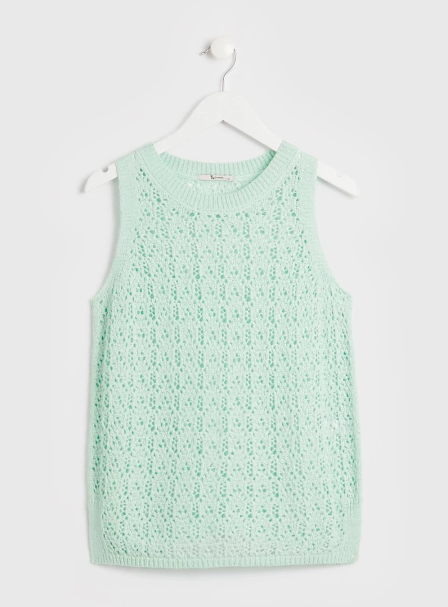 Tu Women's Green Knitted Stitch Tank Top - Soft Summer Casual Wear