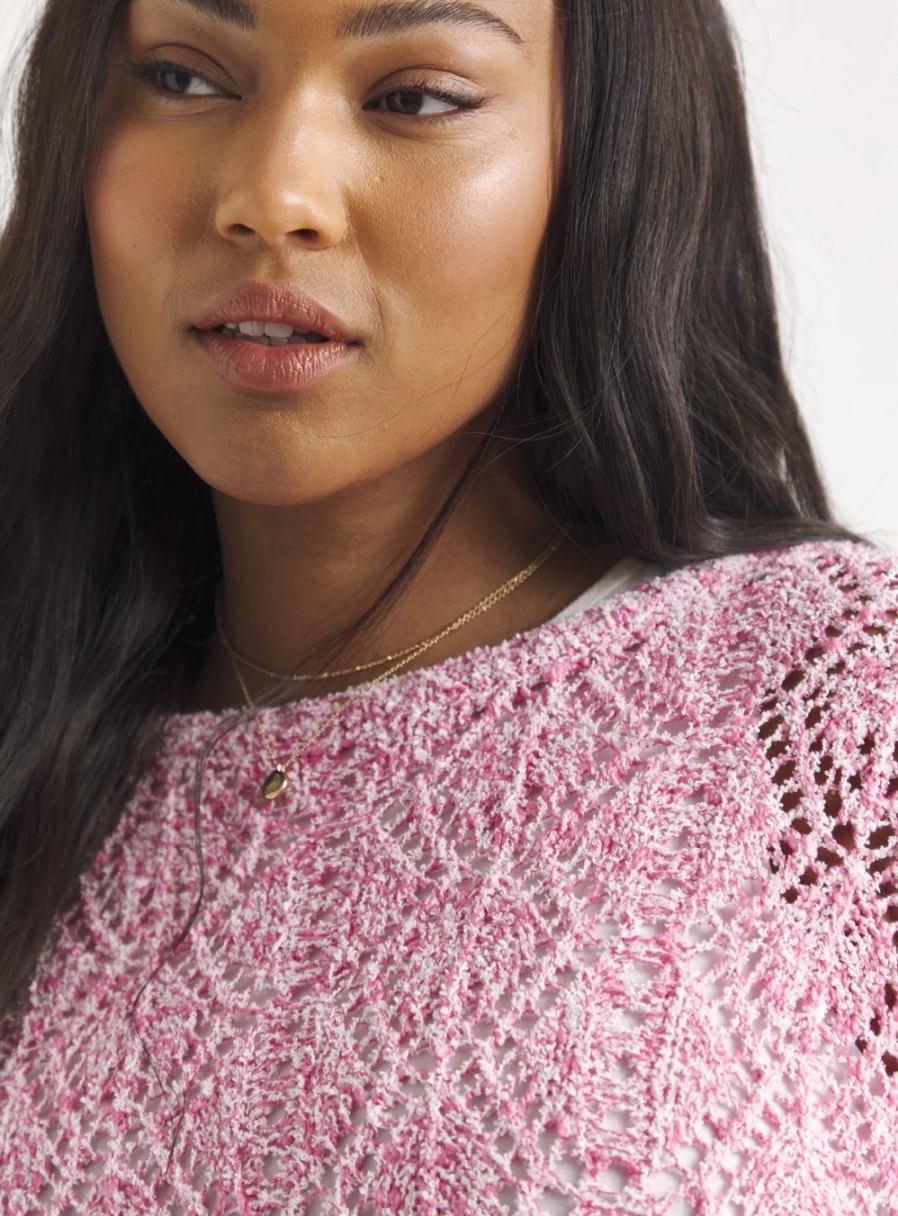 Simply Be Women's Pink Open Knit Crew Neck Jumper Size 16-18 Casual Sweater