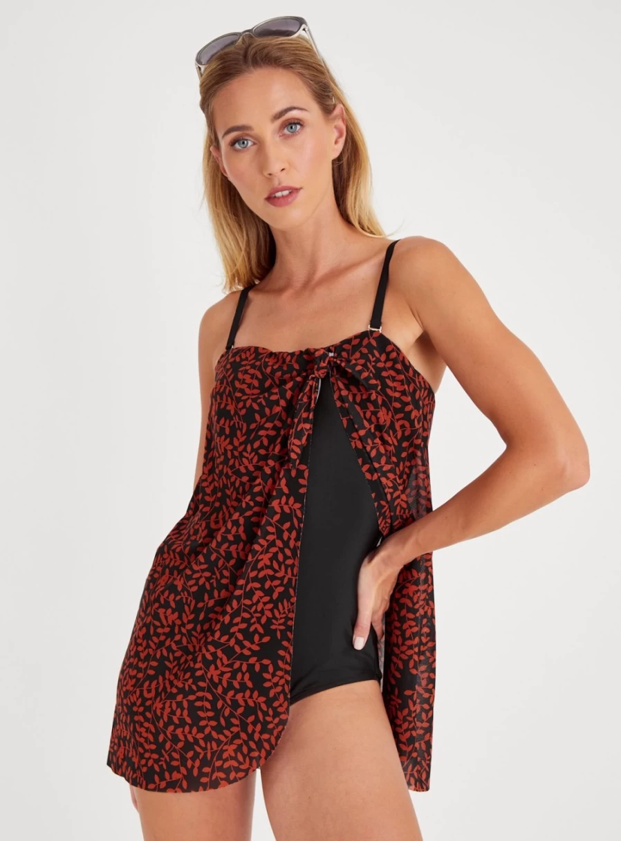 "Tu Women's Brown Leaf Print Sarong Swim Dress - Beach Cover-Up - Size 22"