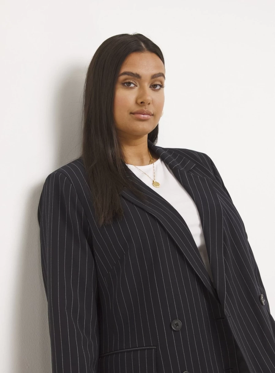 Simply Be Women's Navy Pinstripe Double Breasted Blazer - Size 28