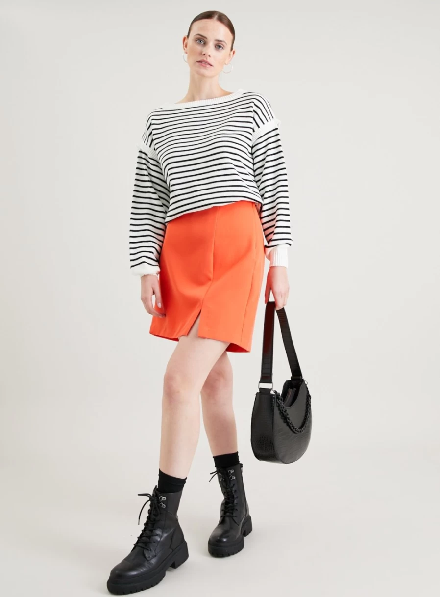 "Tu Women's Orange High-Slit Mini Skirt - Stylish & Trendy 20"