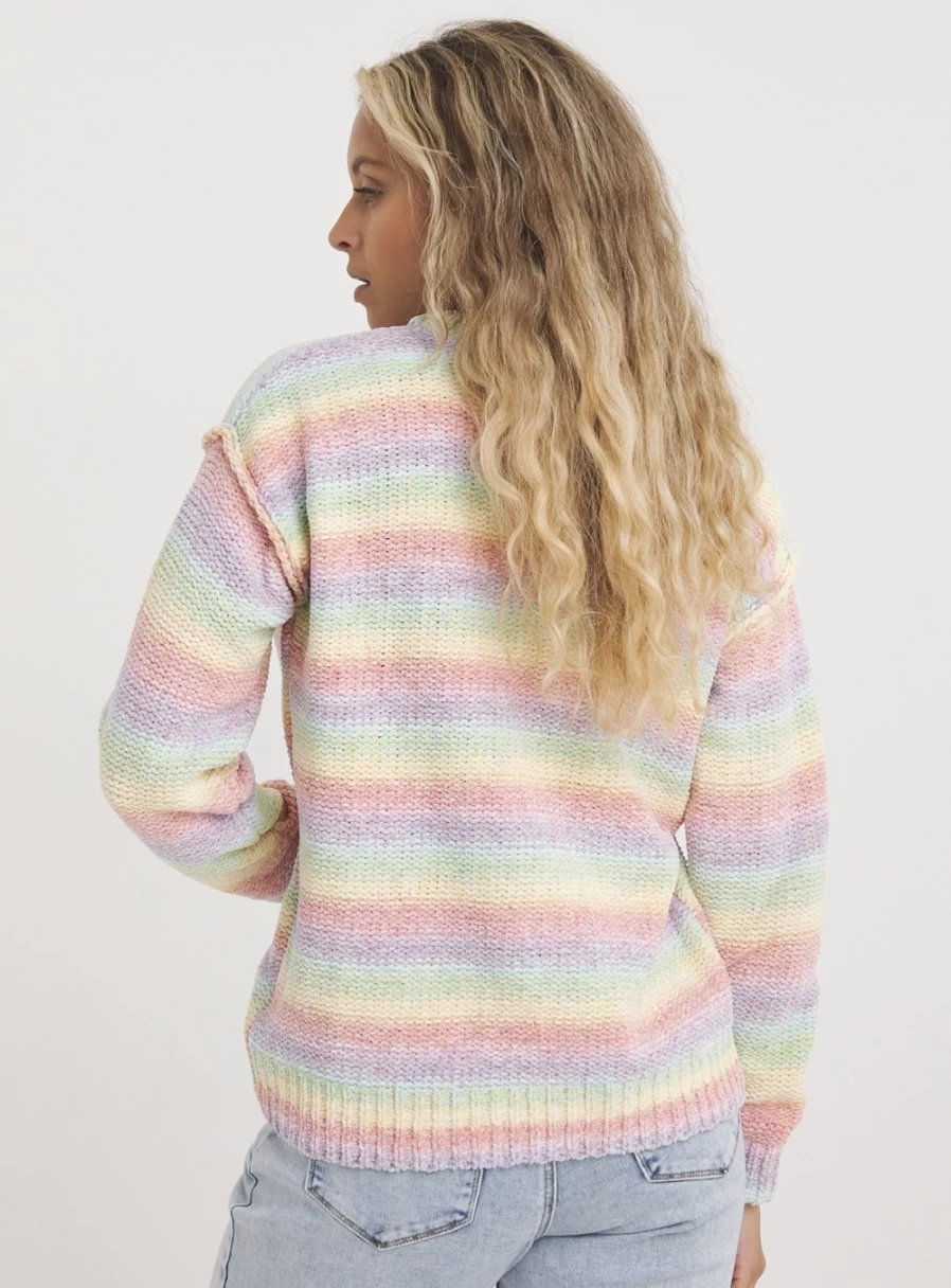 Simply Be Women's Rainbow Chenille Cable Knit Sweater - Soft Chunky Pullover Jumper Size 20-22