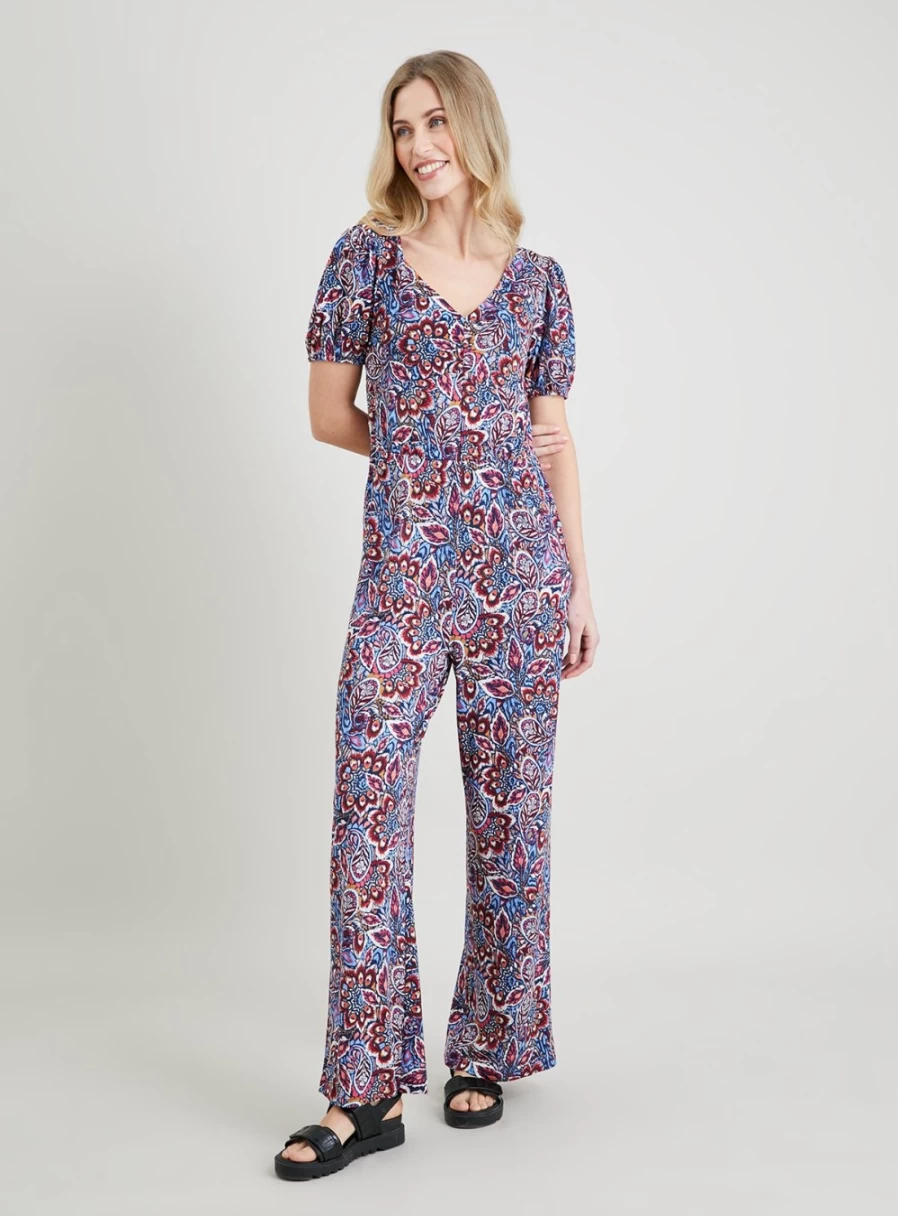Tu Women's Paisley Floral Print Crinkle Jumpsuit - Size 8, Boho Chic Romper