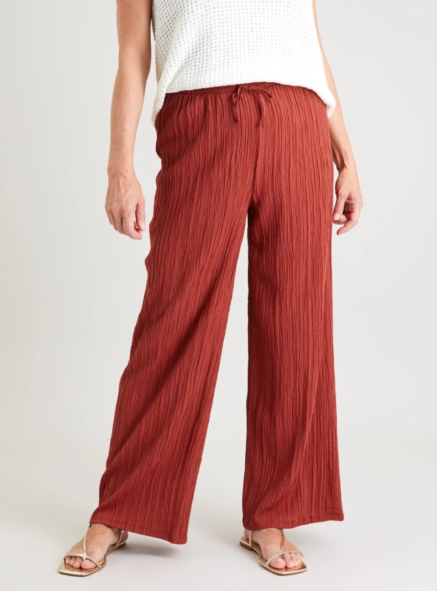 Tu Women's Dark Red Textured Stripe High-Waisted Coord Trousers - Size 14 Regular