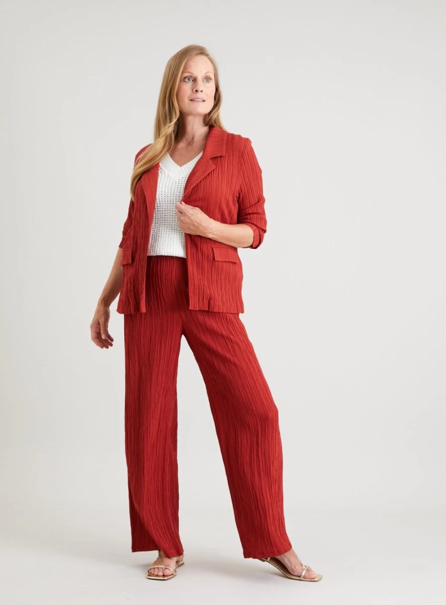 Tu Women's Dark Red Textured Stripe High-Waisted Coord Trousers - Size 14 Regular