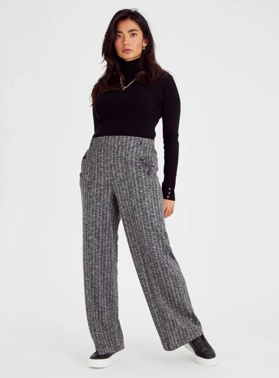Tu Women's Salt & Pepper Wide Leg Trousers - Comfortable 10L Casual Pants
