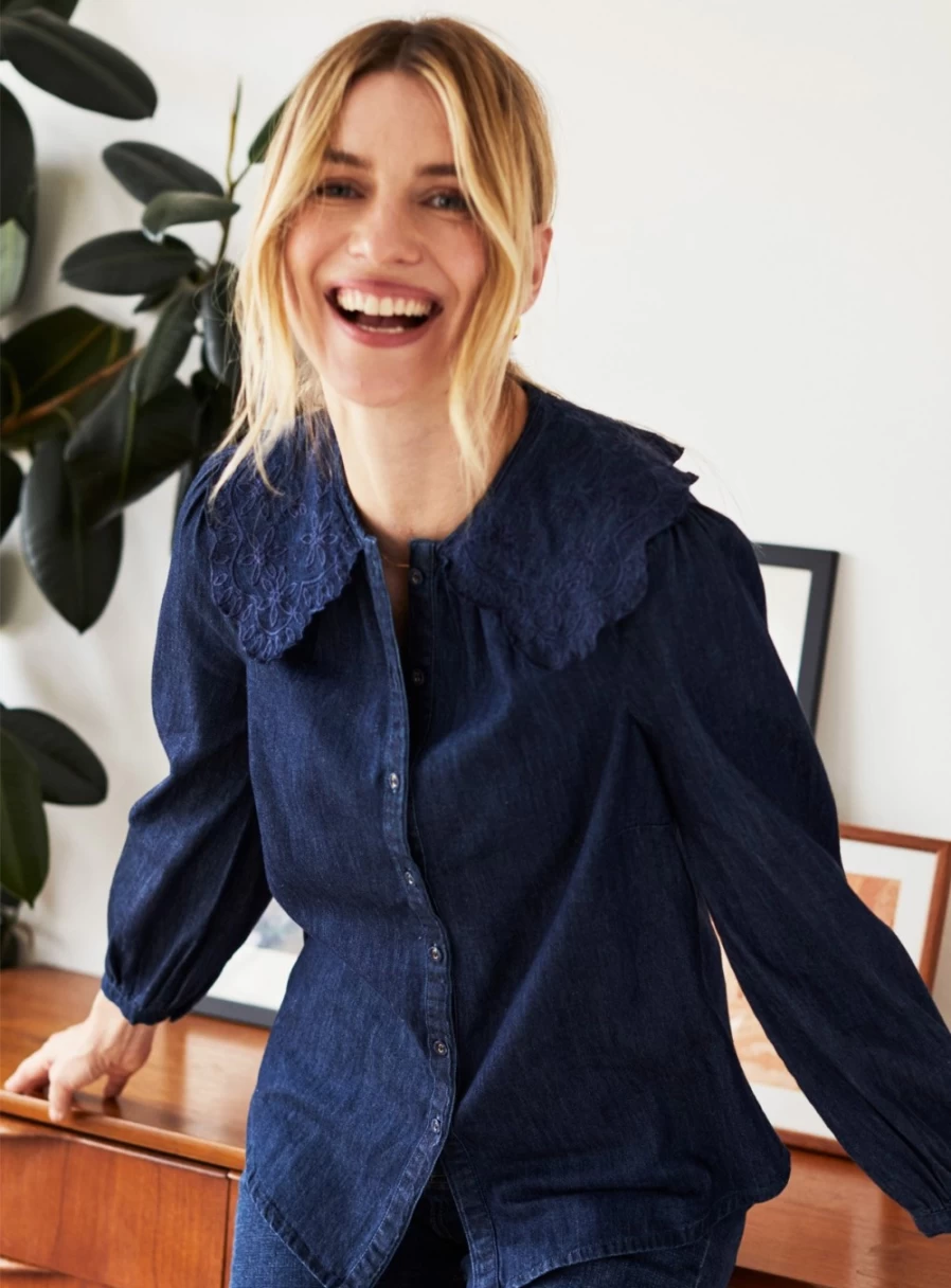 Thought Women's Asterope Organic Cotton Chambray Embroidered Shirt - Size 14