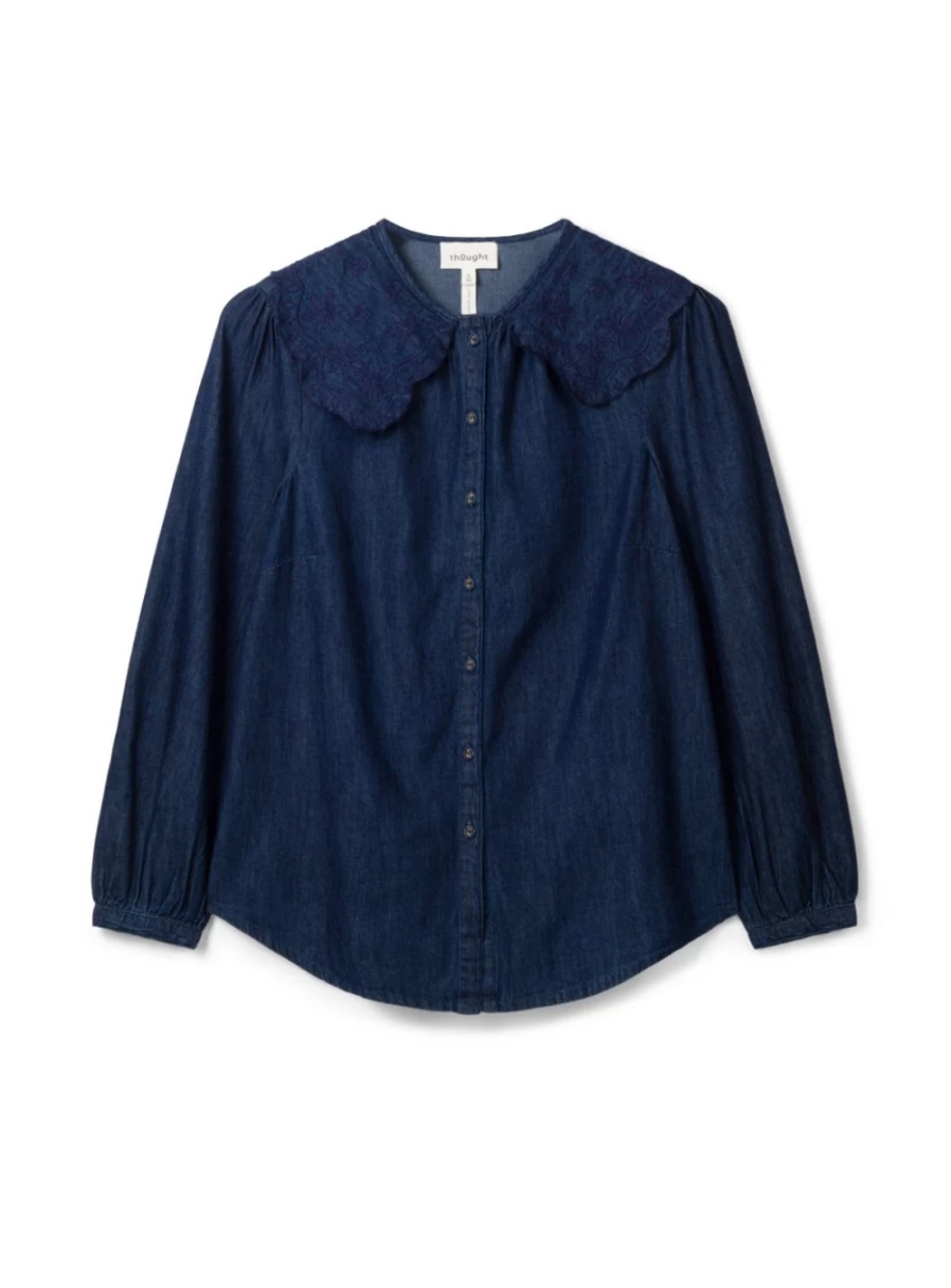 Thought Women's Asterope Organic Cotton Chambray Embroidered Shirt - Size 14
