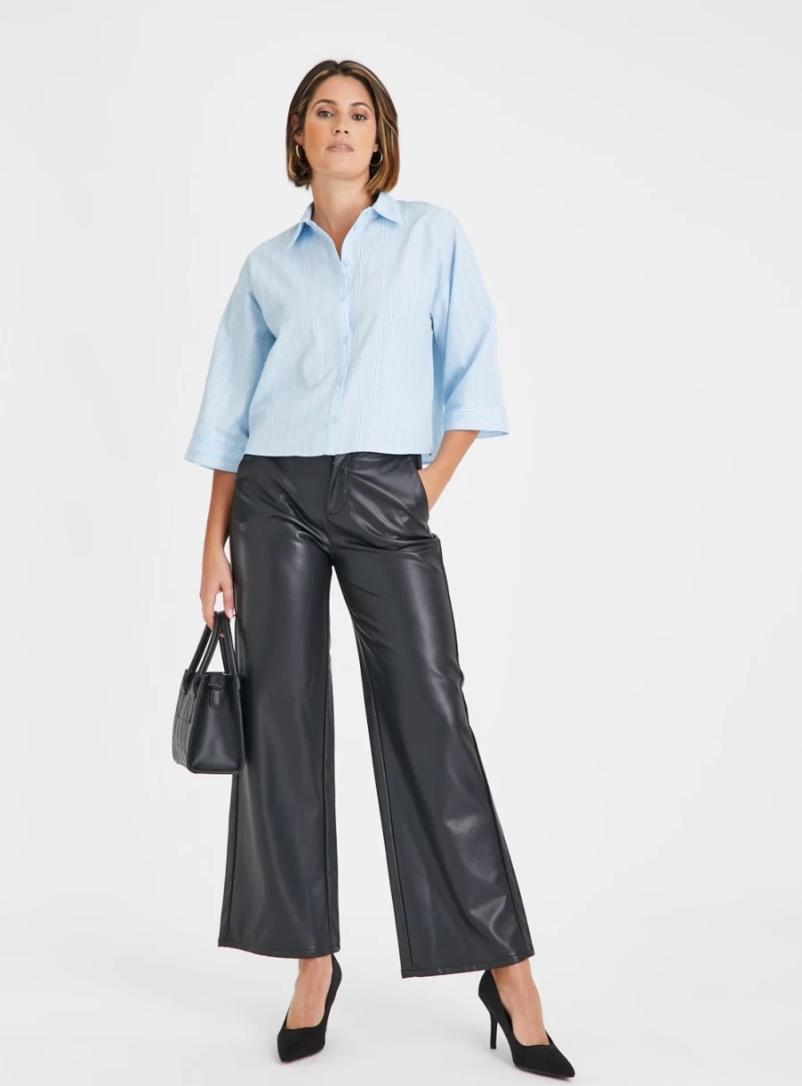 "Tu Women's Blue Stripe Boxy Shirt - Casual Comfort Fit Top"