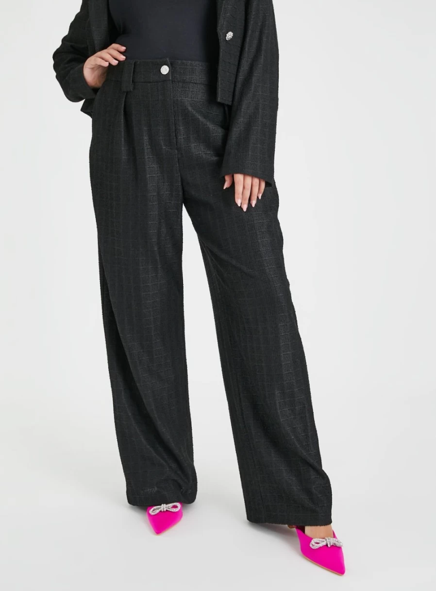 Tu Women's Black Boucle Wide Leg Trousers - High Waist Comfort Fit 18R