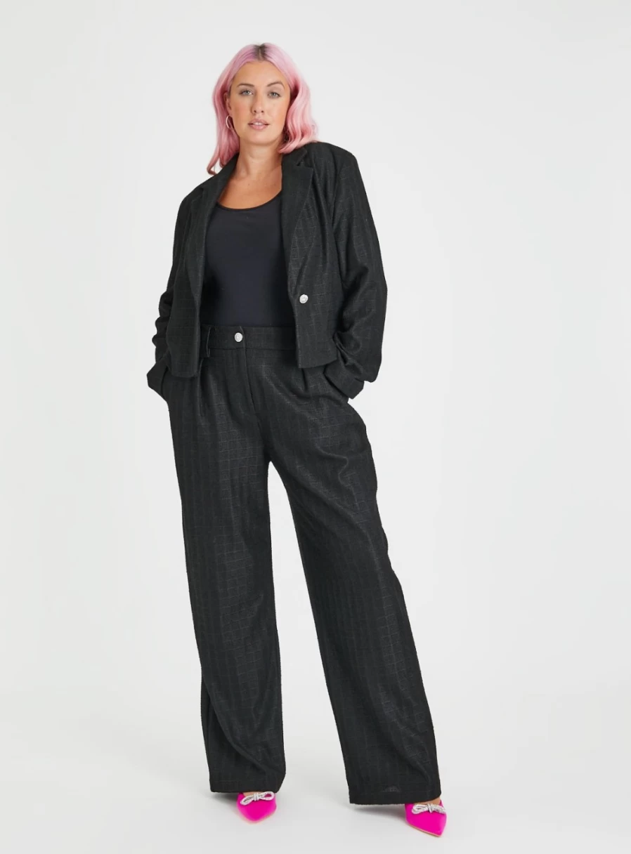 Tu Women's Black Boucle Wide Leg Trousers - High Waist Comfort Fit 18R