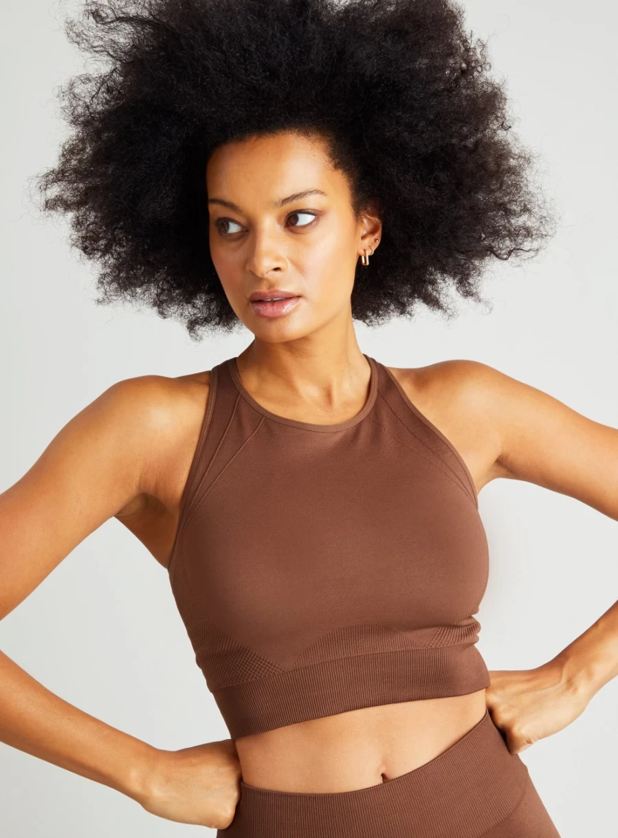 Tu Women's Active Dark Brown Seamless Crop Top - Coord Set, Size L