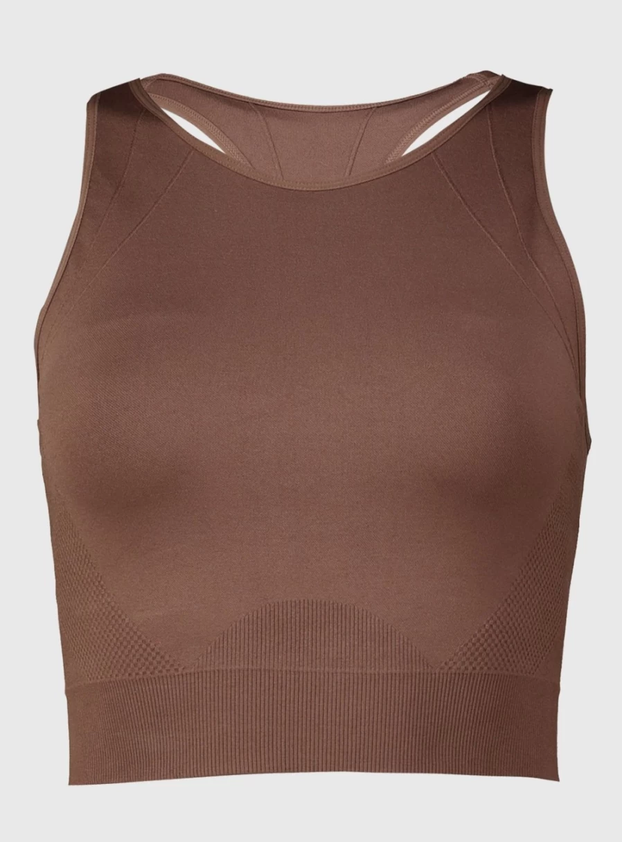 Tu Women's Active Dark Brown Seamless Crop Top - Coord Set, Size L