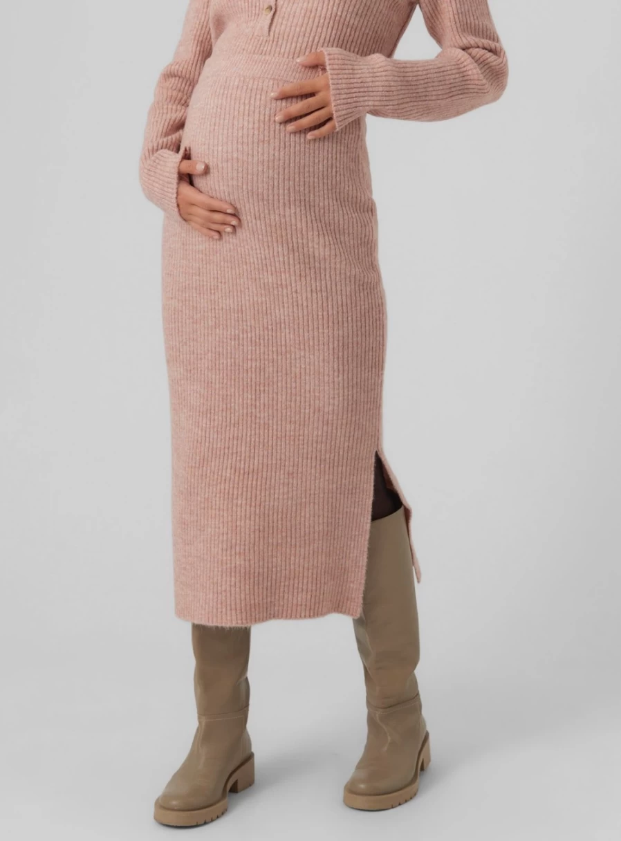 MAMALICIOUS Women's Misla Knit Midi Skirt - Soft Stretch Comfortable Casual Wrap Style