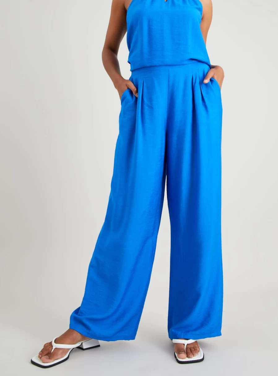 Tu Women's Blue Wide Leg Pleated High-Waisted Trousers - 16R Casual Chic Palazzo Pants