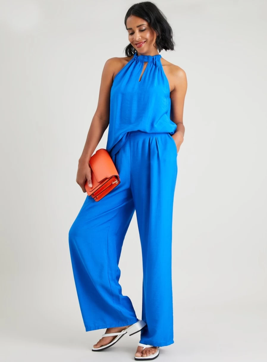 Tu Women's Blue Wide Leg Pleated High-Waisted Trousers - 16R Casual Chic Palazzo Pants