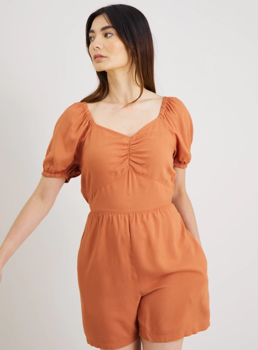 Tu Women's Brown Puff Sleeve Playsuit - Stylish Jumpsuit for Women