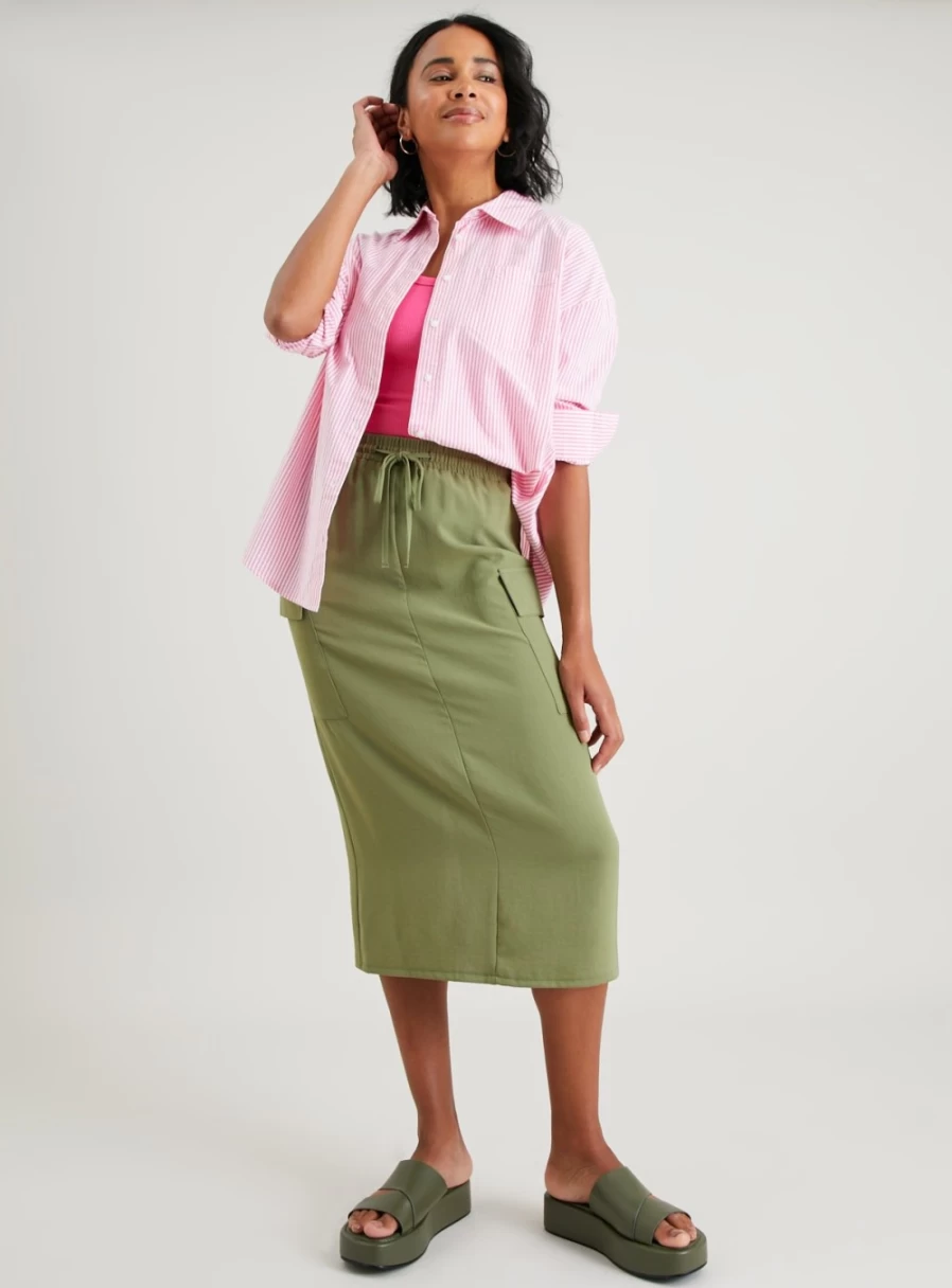 "Tu Women's Khaki Cargo Skirt - 8 Pocket Utility Style"