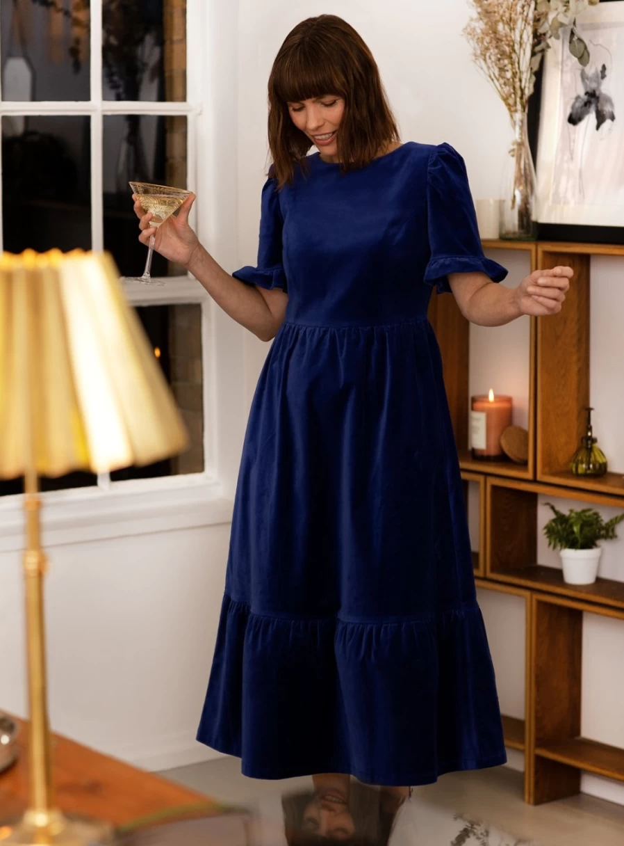 Thought Allegra Organic Cotton Velvet Midi Dress for Women - Sustainable A-Line Style