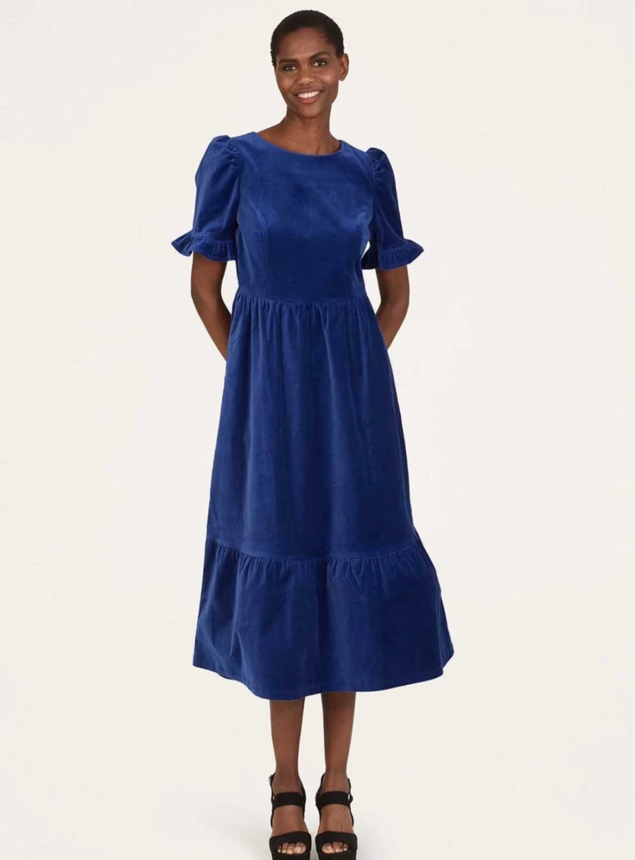 Thought Allegra Organic Cotton Velvet Midi Dress for Women - Sustainable A-Line Style