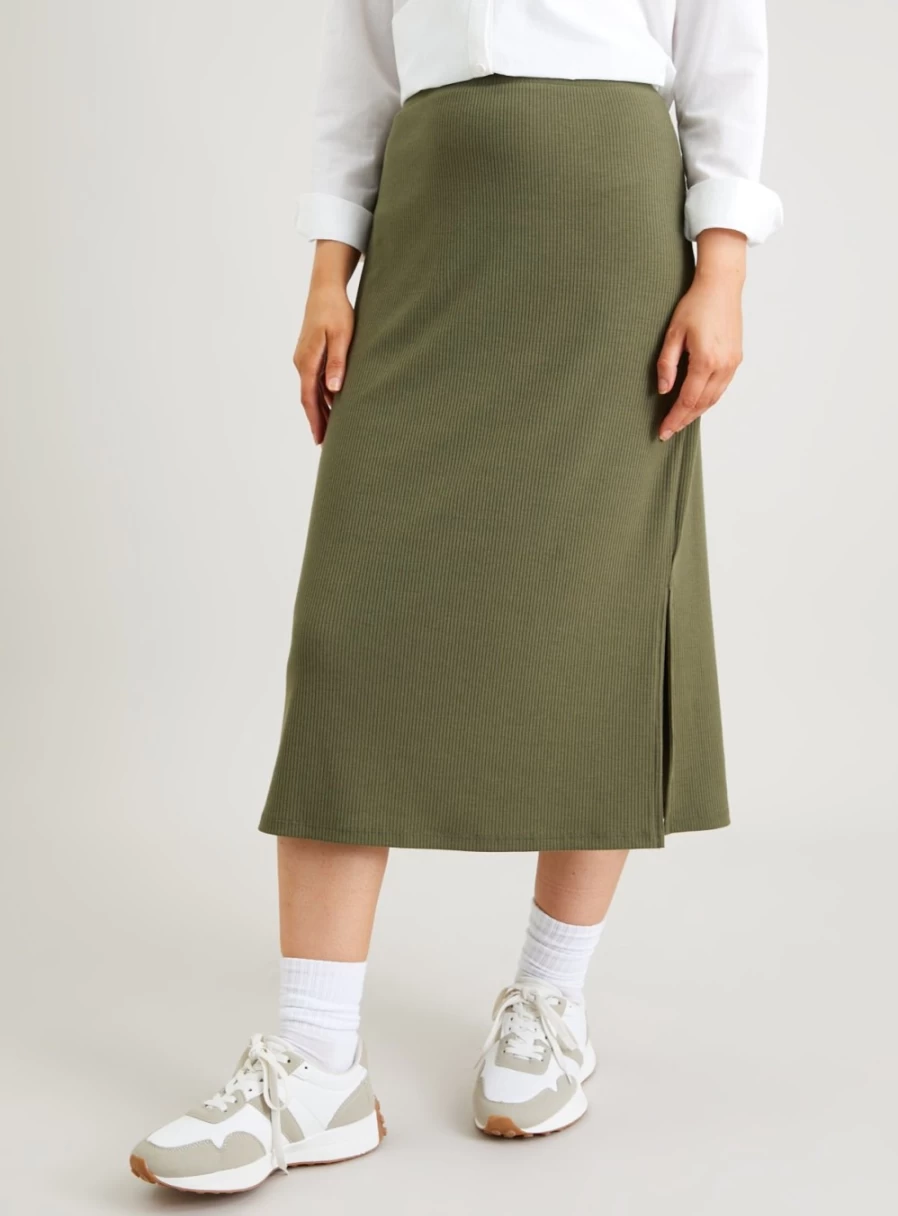 "Tu Women's Khaki Ribbed High-Waist Column Skirt 2022 Fashion Slim Fit Pencil Skirt"