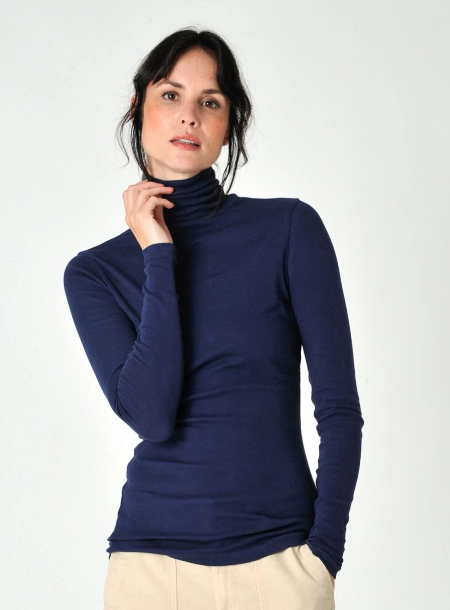 Burgs Women's Agnes Jersey Roll Neck Top - Soft Knit Comfortable Long Sleeve T-Shirt