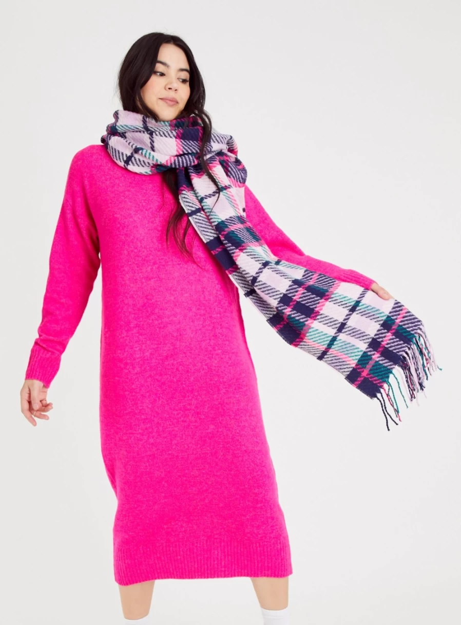 Tu Women's Lilac Check Pattern Scarf - One Size Fashion Accessory