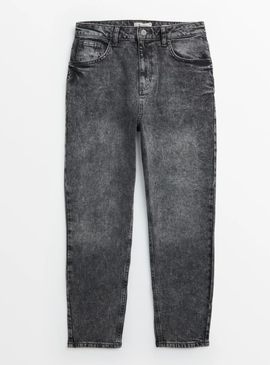 Tu Petite Women's Petite Charcoal Grey Washed High-Rise Mom Jeans Size 14 Short