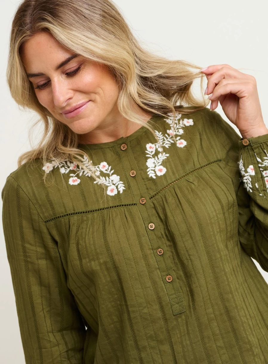 Brakeburn Women's Basil Embroidered Blouse - Floral Stitched Top Size 18